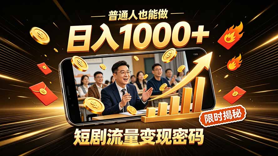 一部手机做短剧分发，不用真人出镜、不用拍摄剧本，快手流量变现日赚千元-独家科技资源网