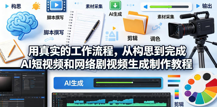 用真实的工作流程，从构思到完成AI短视频和网络剧视频生成制作教程-中英字幕-独家科技资源网