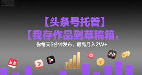 【头条号托管 】我存作品到草稿箱，你每天5分钟发布，最高月入2W+【揭秘】-独家科技资源网