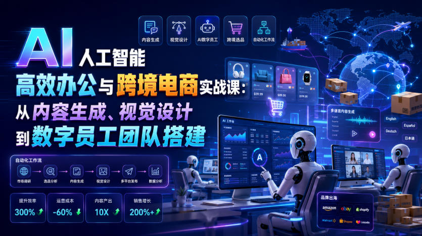 AI人工智能高效办公与跨境电商实战课：从内容生成、视觉设计到数字员工团队搭建-独家科技资源网