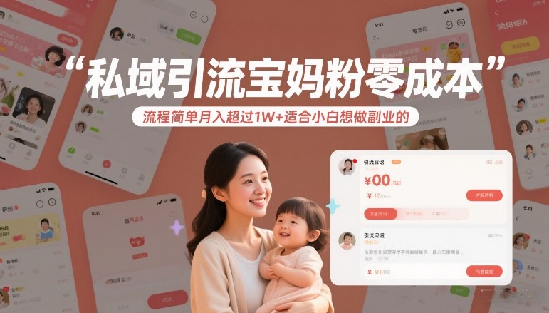 私域引流宝妈粉零成本流程简单月入超过1W+适合小白想做副业的-独家科技资源网