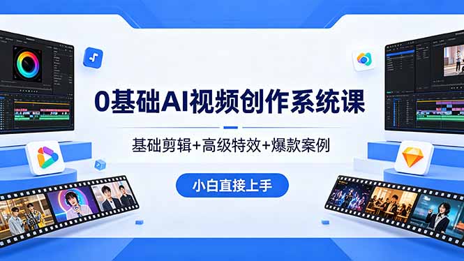0基础AI视频创作系统课，基础剪辑+高级特效+爆款案例，小白直接上手-独家科技资源网