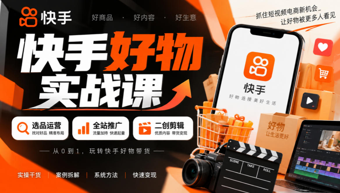 快手好物实战课|选品运营+全站推广+二创剪辑带货变现-独家科技资源网