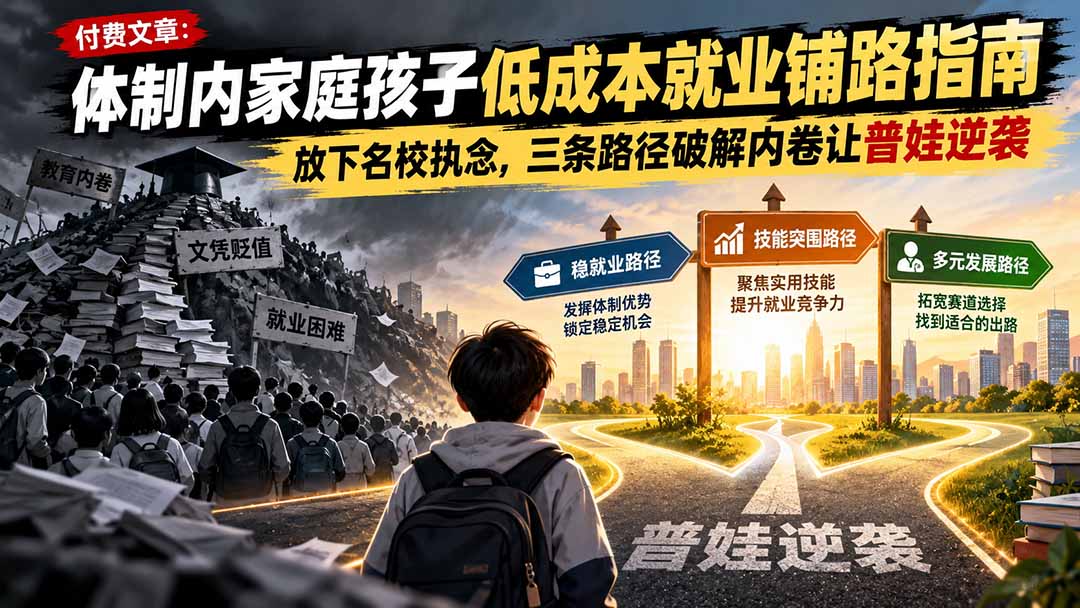 付费文章:体制内家庭孩子低成本就业铺路指南,放下名校执念,三条路径破解内卷让普娃逆袭-独家科技资源网