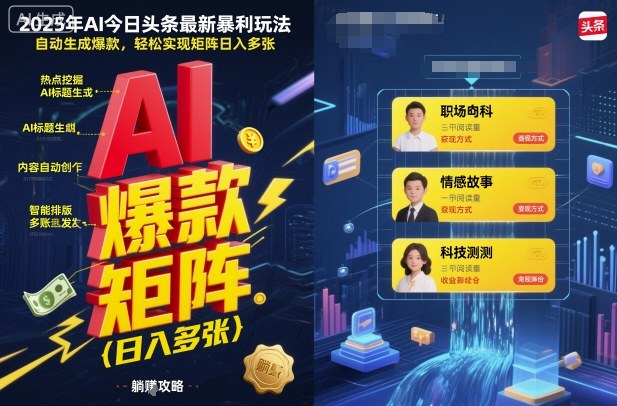 2025年AI今日头条最新暴利玩法，自动生成爆款，轻松实现矩阵日入多张-独家科技资源网