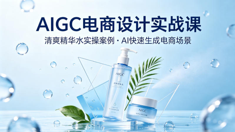 AIGC电商设计实战课，以清爽精华水为实操案例，教你用AI快速生成电商场景-独家科技资源网