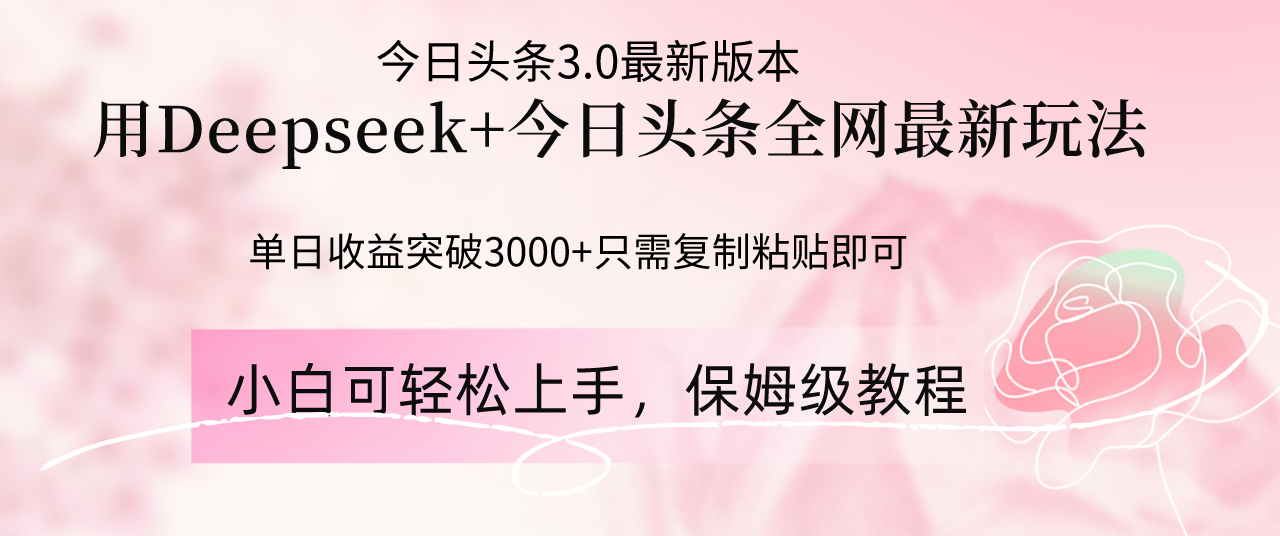 Deepseek结合今日头条全网最新玩法，单日收益突破3000+，只需要简单的…-独家科技资源网