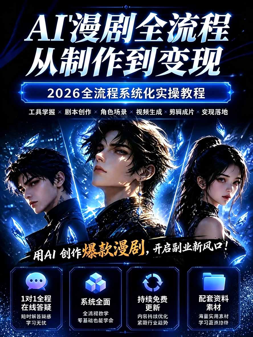 图片[1]-【无水印】2026AI漫剧创作与商业变现掘金营：打通选题→AI编剧→角色场景→自动分镜→视频生成→剪辑发布→运营变现-独家科技资源网