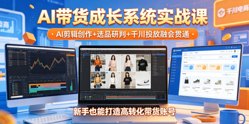 AI带货成长系统实战课,AI剪辑创作+选品研判+千川投放融会贯通,新手也能打造高转化带货账号(更新2026年)-独家科技资源网