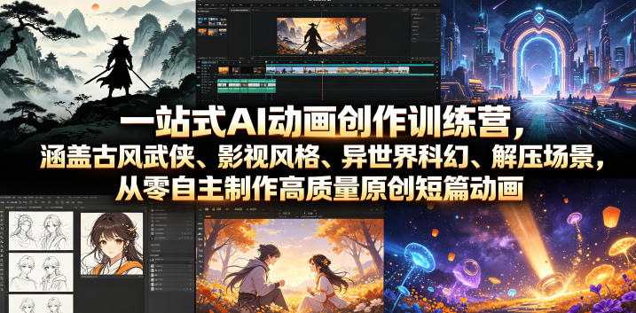 一站式AI动画创作训练营,涵盖古风武侠、影视风格、异世界科幻、解压场景,从零自主制作高质量原创短篇动画-独家科技资源网