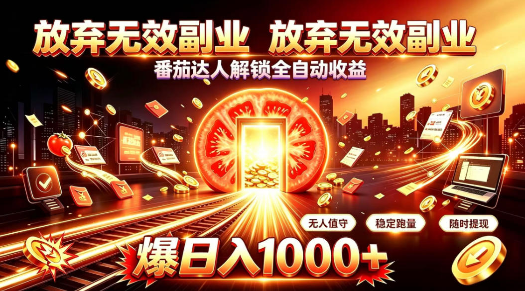 放弃无效副业,番茄达人解锁全自动收益,日入1k+,门槛最低的线上轻资产项目【揭秘】-独家科技资源网