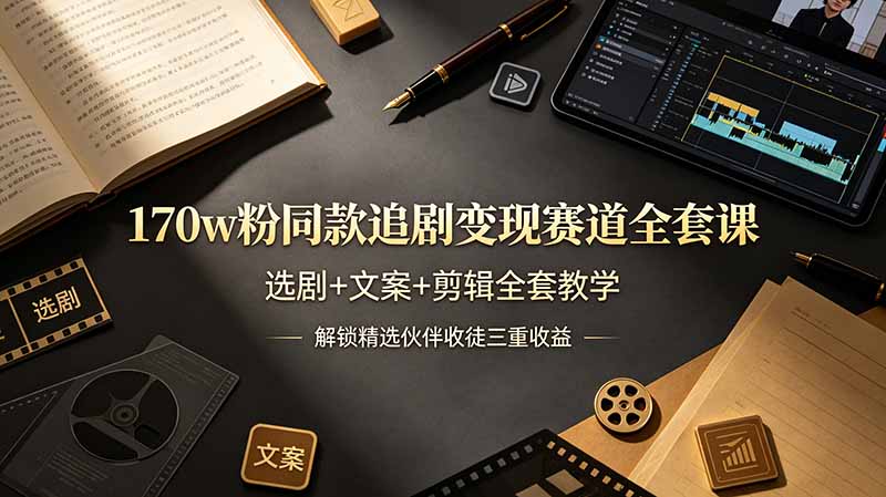 170w粉博主同款追剧变现赛道全套课，选剧+文案+剪辑全套教学，解锁精选伙伴收徒三重收益-独家科技资源网
