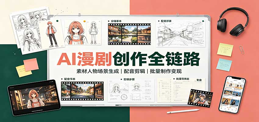 AI漫剧创作全链路：素材人物场景生成，配音剪辑，批量制作变现-独家科技资源网