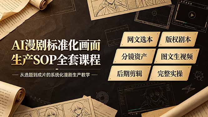 AI漫剧标准化画面生产SOP全套课程，网文选本版权剧本分镜资产全覆盖，图文生视频后期剪辑完整实操教学-独家科技资源网