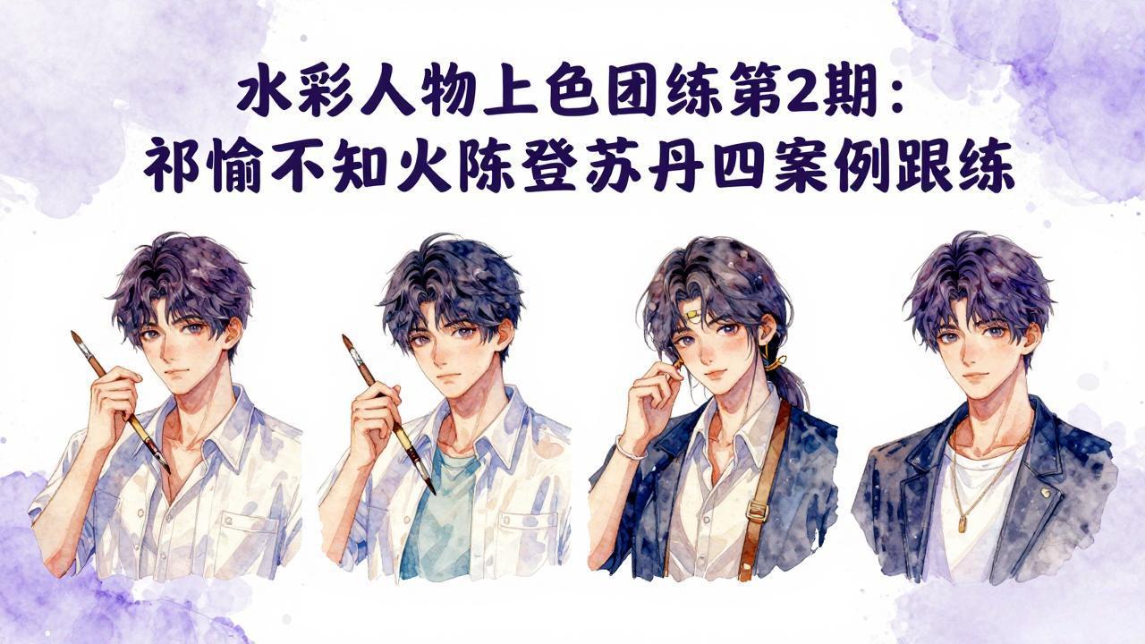 水彩人物上色团练第2期：祁煜不知火陈登苏丹四案例跟练，手把手提升绘画能力-独家科技资源网
