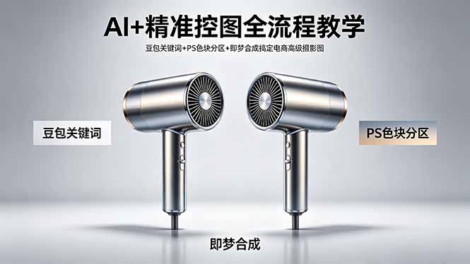 AI+精准控图全流程教学 豆包关键词+PS色块分区+即梦合成搞定电商高级摄影图-独家科技资源网