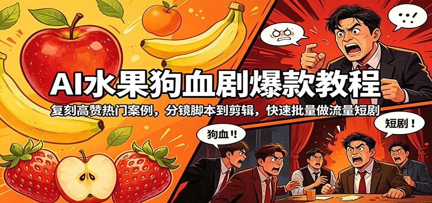 AI水果狗血剧爆款教程：复刻高赞热门案例，分镜脚本到剪辑，快速批量做流量短剧-独家科技资源网