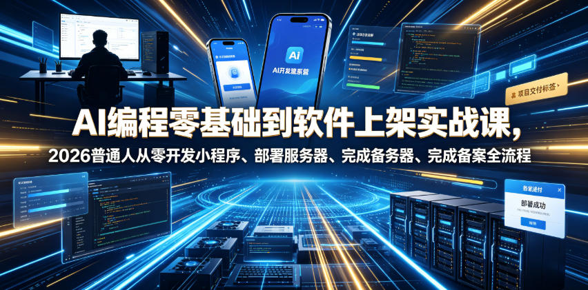 AI编程零基础到软件上架实战课，2026普通人从零开发小程序、部署服务器、完成备案全流程项目落地教程-独家科技资源网