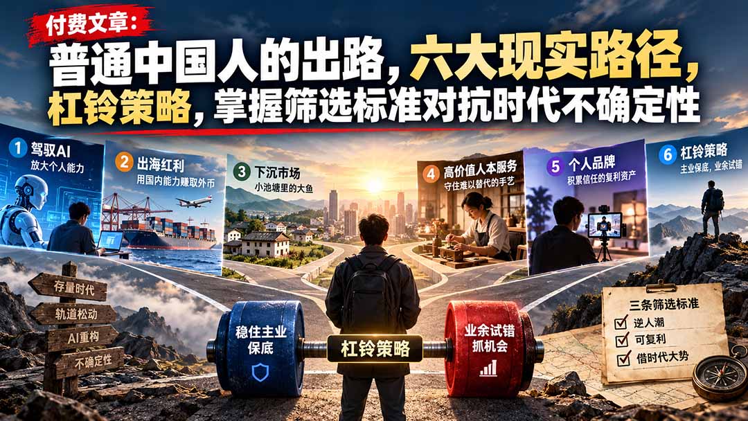 付费文章:普通中国人的出路,六大现实路径,杠铃策略,掌握筛选标准对抗时代不确定性-独家科技资源网
