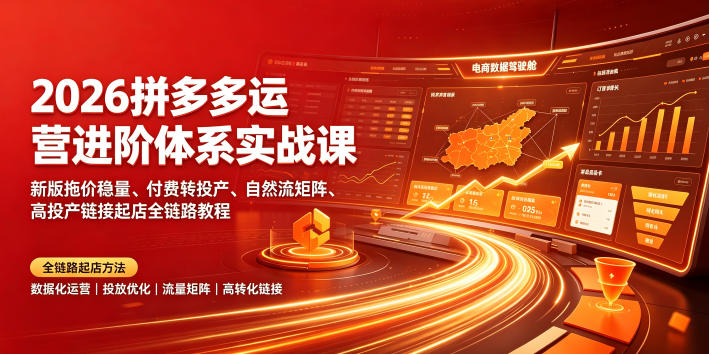 2026拼多多运营进阶体系实战课｜新版拖价稳量、付费转投产、自然流矩阵、高投产链接起店全链路教程-独家科技资源网