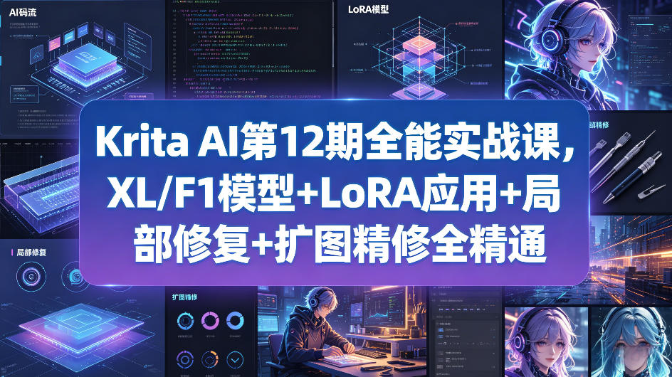 Krita AI第12期全能实战课，XL/F1模型+LoRA应用+局部修复+扩图精修全精通-独家科技资源网