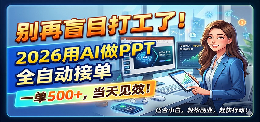 别再盲目打工了!2026用AI做PPT全自动接单,一单5张+,当天见效!-独家科技资源网