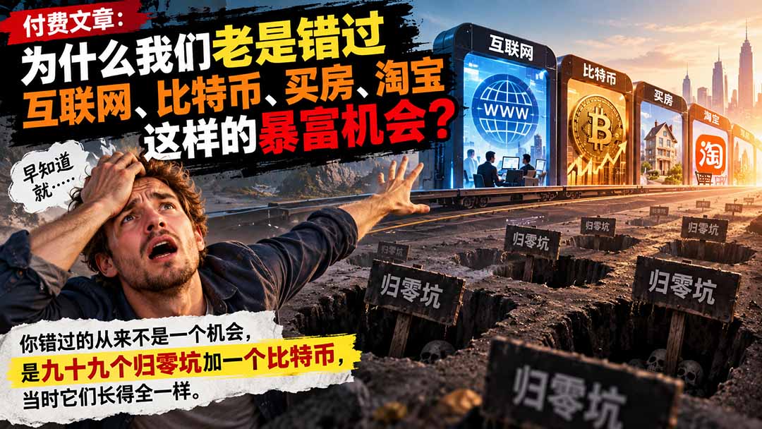 付费文章：为什么我们老是错过互联网、比特币、买 房、淘宝这样的暴富机会？-独家科技资源网