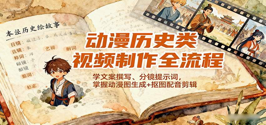 动漫历史类视频制作全流程，学文案撰写、分镜提示词，掌握动漫图生成+抠图配音剪辑-独家科技资源网