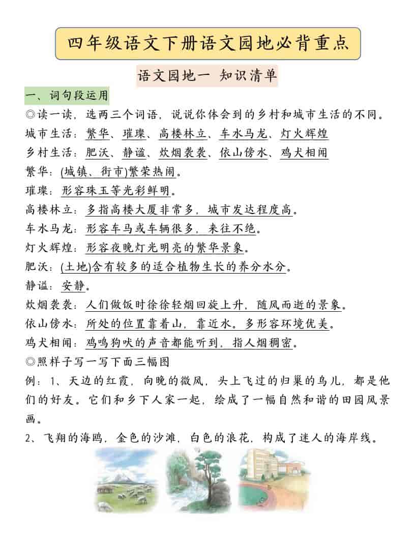 四年级下语文园地必背重点考点总结-独家科技资源网