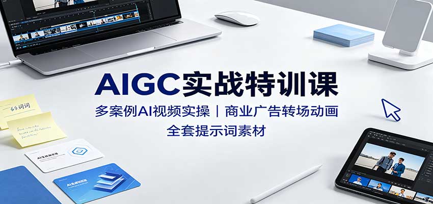 AIGC实战特训课：多案例AI视频实操，商业广告转场动画，全套提示词素材-独家科技资源网