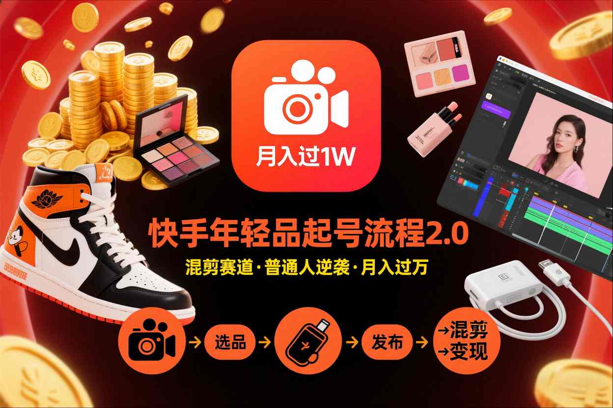 快手短视频带货年轻品起号流程2.0，快手年轻品混剪赛道，普通人也能月入过1W-独家科技资源网