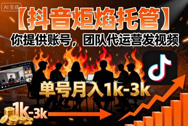 【抖音炬焰托管】你提供账号，团队代运营发视频，单号月入1k+【揭秘】-独家科技资源网