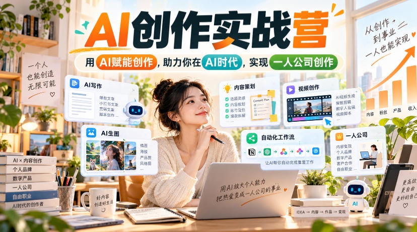 AI创作实战营,用AI赋能创作,助力你在AI时代,实现一人公司创作-独家科技资源网