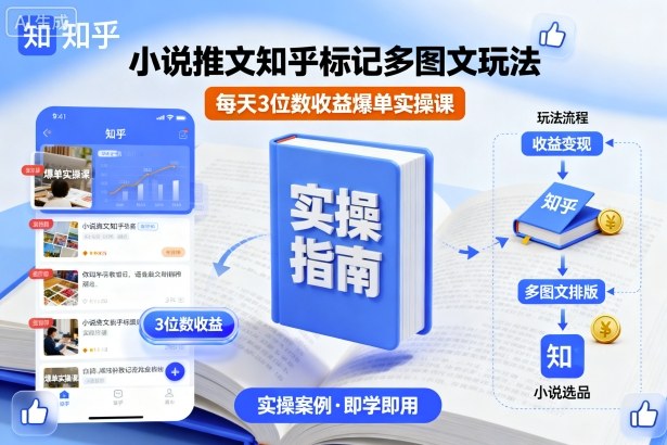 小说推文知乎标记多图文玩法，每天3位数收益爆单实操课-独家科技资源网
