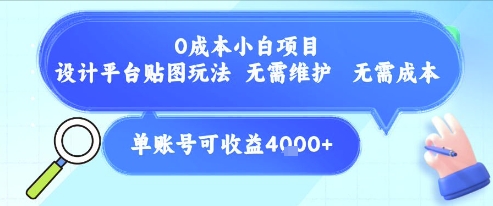 0成本小白项目，设计平台贴图玩法，无需维护，无需成本，单账号单月可产生收益4k+-独家科技资源网