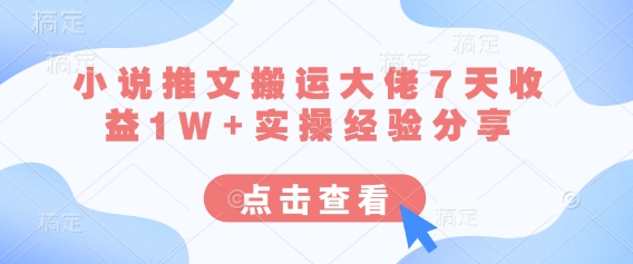 小说推文搬运大佬7天收益1W+实操经验分享-独家科技资源网