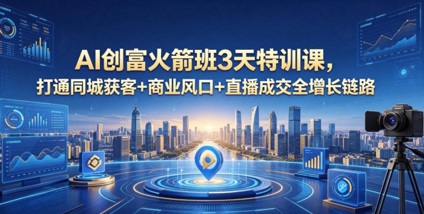 AI创富火箭班3天特训课，打通同城获客+商业风口+直播成交全增长链路，2026年4月新课-独家科技资源网