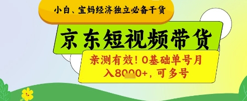 小白宝妈经济独立必备干货，京东短视频带货，亲测有效!0基础单号月入8k+，可多号【揭秘】-独家科技资源网
