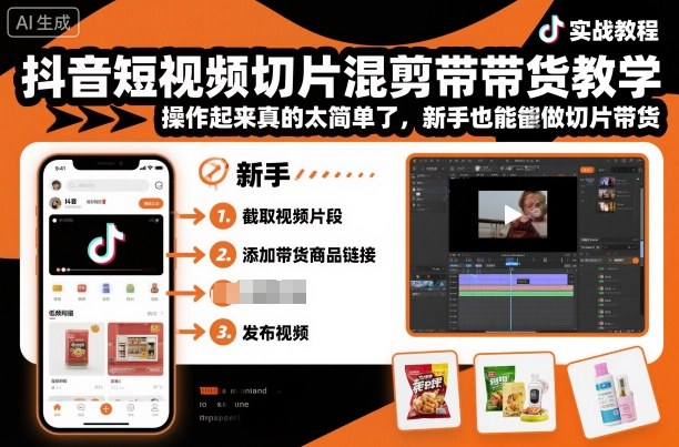抖音短视频切片混剪带货教学，操作起来真的太简单了，新手也能做切片带货-独家科技资源网
