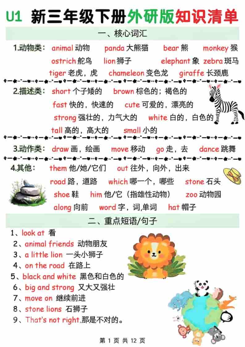 三年级下英语Unit1-6知识清单《外研版（三起）》-独家科技资源网