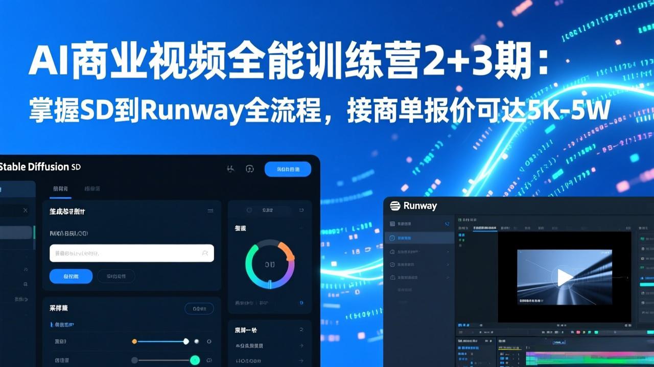 AI商业视频全能训练营2+3期：掌握SD到Runway全流程，接商单报价可达5K-5W-独家科技资源网