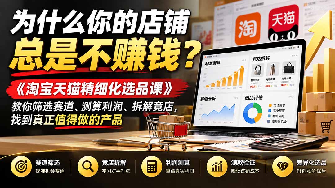 为什么你的店铺总是不赚钱？《淘宝天猫精细化选品课》教你筛选赛道、测算利润、拆解竞店，找到真正值得做的产品-独家科技资源网
