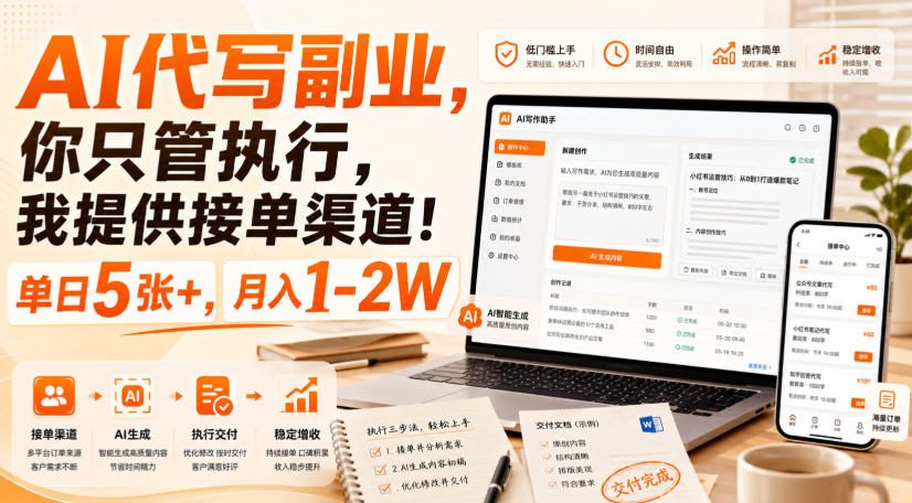 AI代写副业，你只管执行，我提供接单渠道！单日5张+，月入1-2W【揭秘】-独家科技资源网