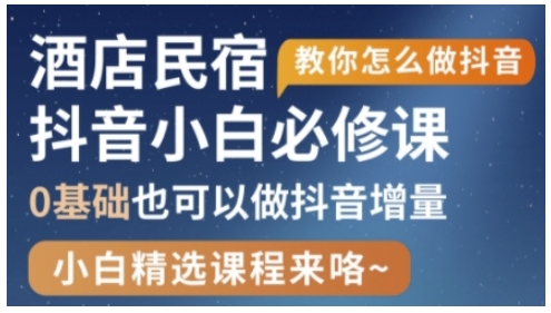 抖音本地生活酒店民宿运营，0基础也可以做抖音增量-独家科技资源网