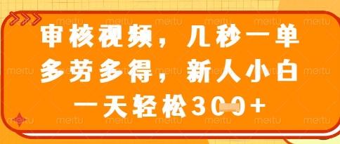 视频审核员，几秒一单，不限时间，不限地点，多做多得，新人小白一天轻松几张+【揭秘】-独家科技资源网