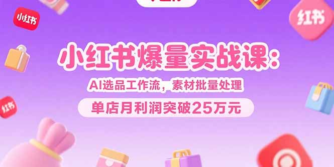 小红书爆量实战课：AI选品工作流，素材批量处理，单店月利润突破25万元-独家科技资源网