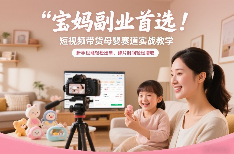 宝妈副业首选！短视频带货母婴赛道实战教学，新手也能轻松出单，碎片时间轻松增收-独家科技资源网