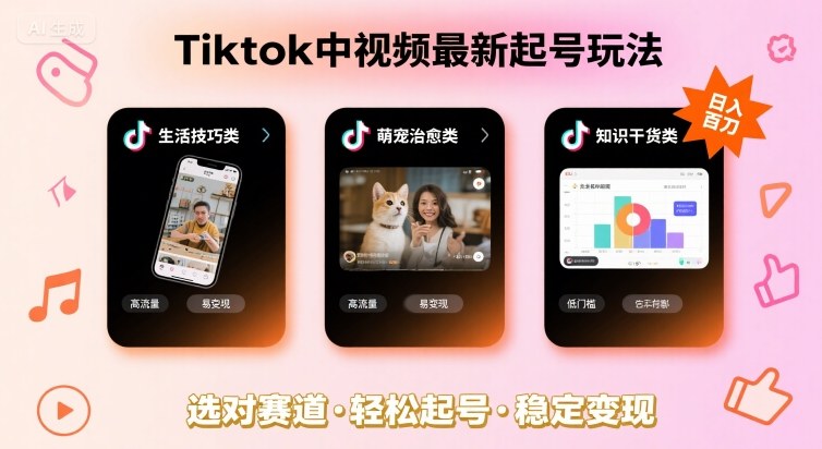 Tiktok中视频最新起号玩法，想要日入百刀，做好这几个赛道就可以了-独家科技资源网
