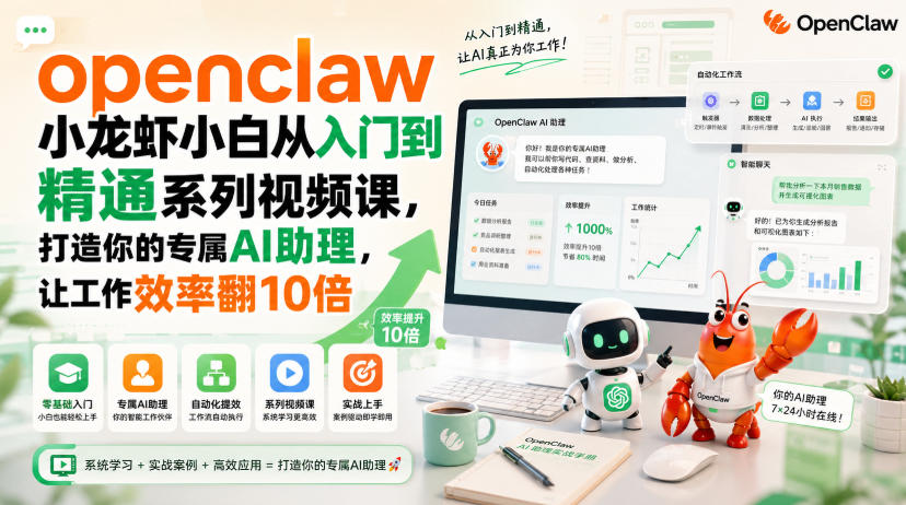 openclaw小龙虾小白从入门到精通系列视频课，打造你的专属AI助理，让工作效率翻10倍-独家科技资源网