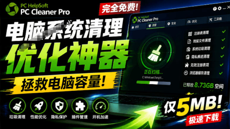 轻松吊打Win系统自带工具！电脑清理神器，拯救电脑容量，仅5MB，完全免费使用PC Cleaner Pro-独家科技资源网